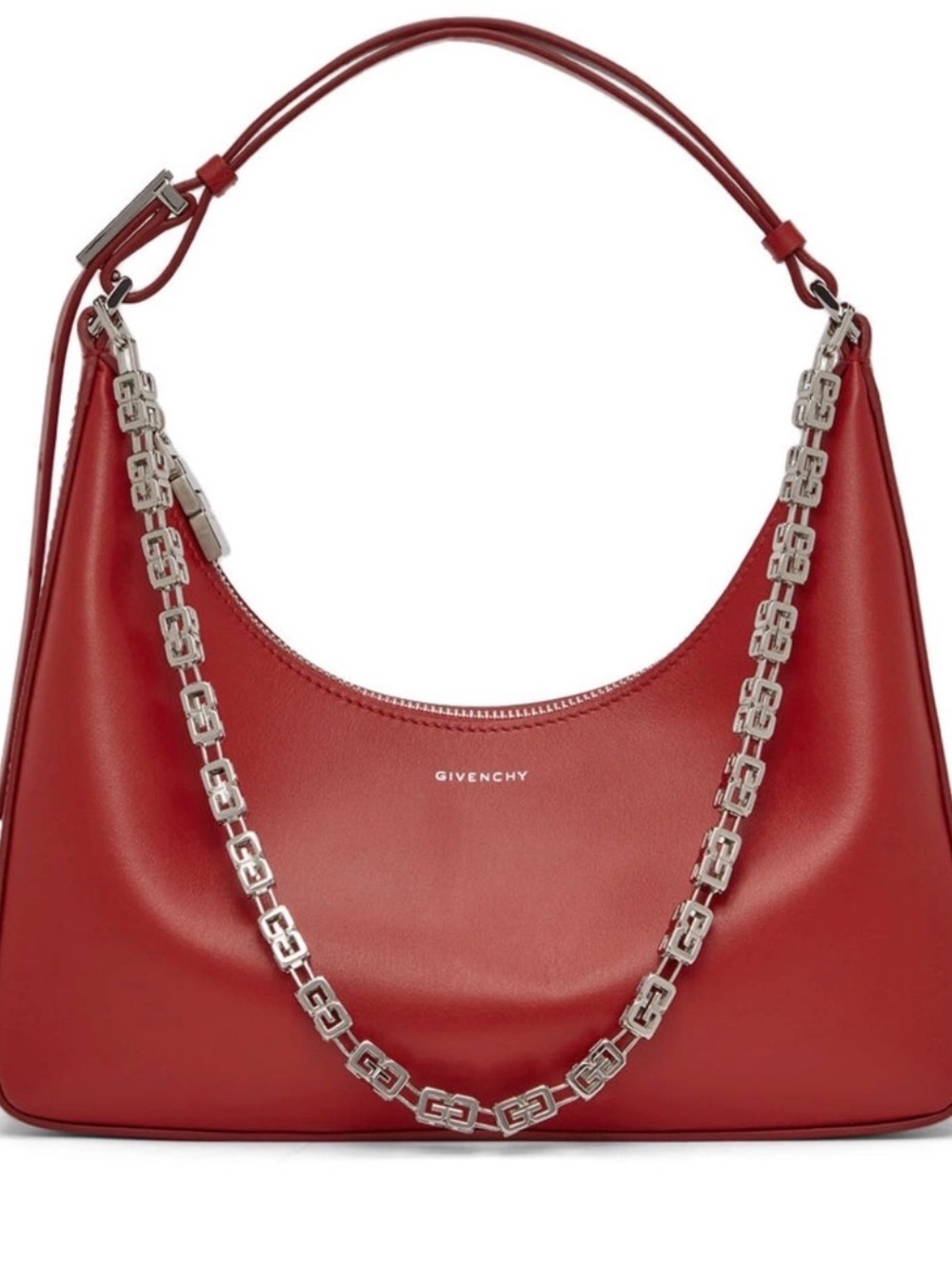 Givenchy Red Leather Hobo with Signature Silver Chain Strap